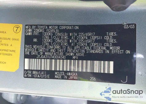 2004 Lexus Rx 330 from USA, damaged, VIN JTJGA31U740004340